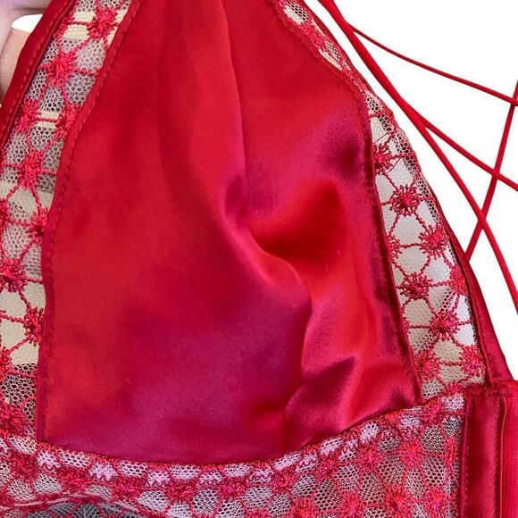 Victoria Secret Luxe Starburst Long Line Triangle Bra Red Sexy Strappy Satin M - Picture 10 of 16